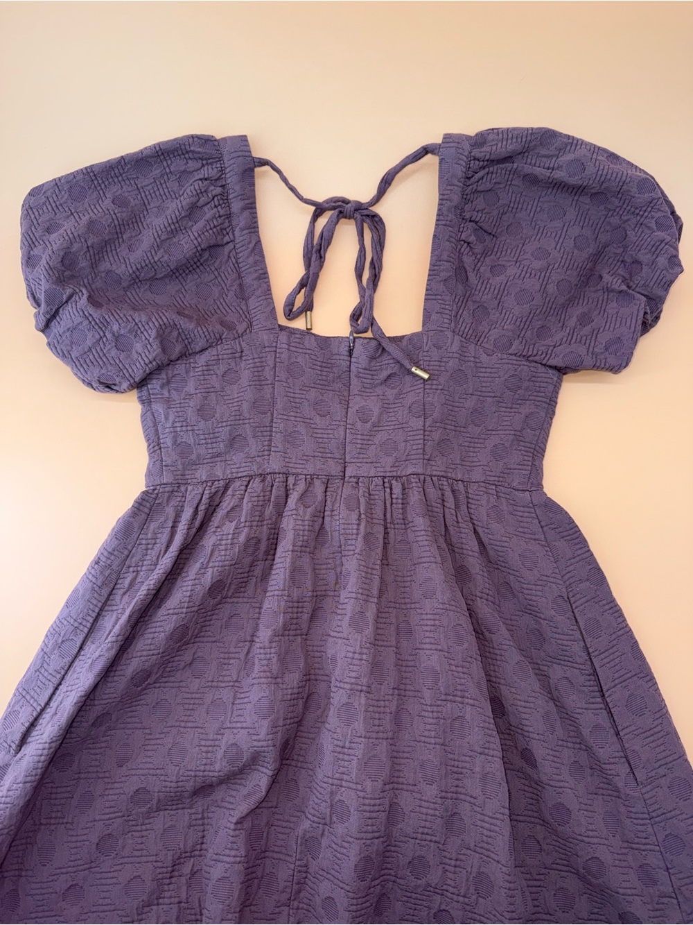 Madewell Mauve Floral Quilted Puff-Sleeve Square-Neck Mini Dress‎ - Picture 6 of 11